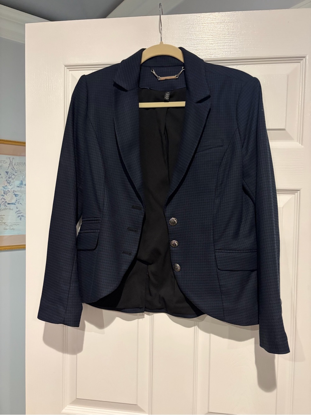 White House Black Market Navy Textured Single-Breasted Blazer